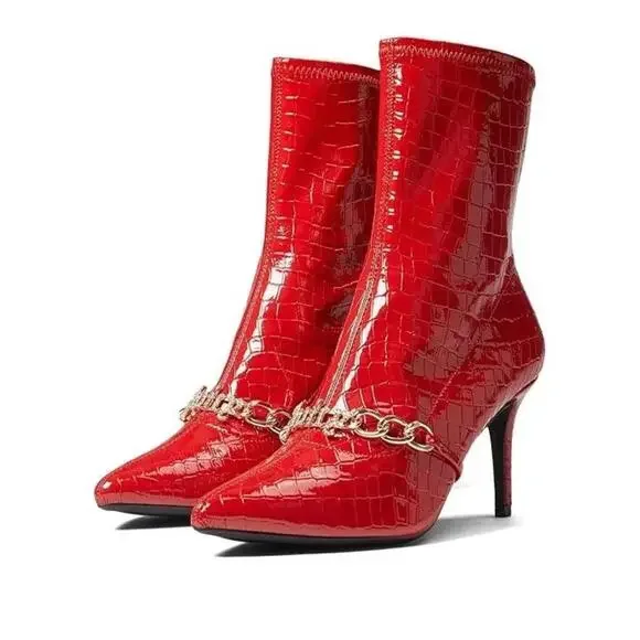 Juicy Couture Tommi Women's US 8 Red Snakeskin Stiletto Heel Ankle Boots RHS7329 - Picture 10 of 10